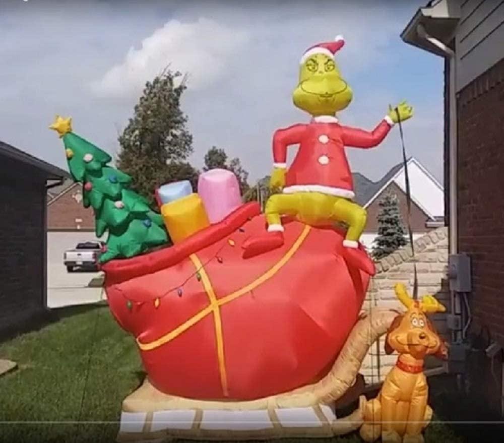 Gemmy Christmas Inflatable 12' Grinch on Sleigh w/Dog Max Dr Suess Airblown