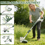 21V 3-in-1 Cordless Weed Wacker Eater-Weeding/Trimming/Lawn Mower, with 8 Replace Auto Line Feed, Electric Grass Trimmer for Garden, Lawn, 120 Mins of Non-Stop (2x4.0 mAh Battery Included)