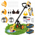 Electric Weed Wacker Cordless with Wheels,Electric Weed Eater Battery Powered,4 in 1 Grass Trimmer/Brush Cutter/Grass Edger/Small Lawn Mower,No String Trimmer with Metal Blade,2 Battery