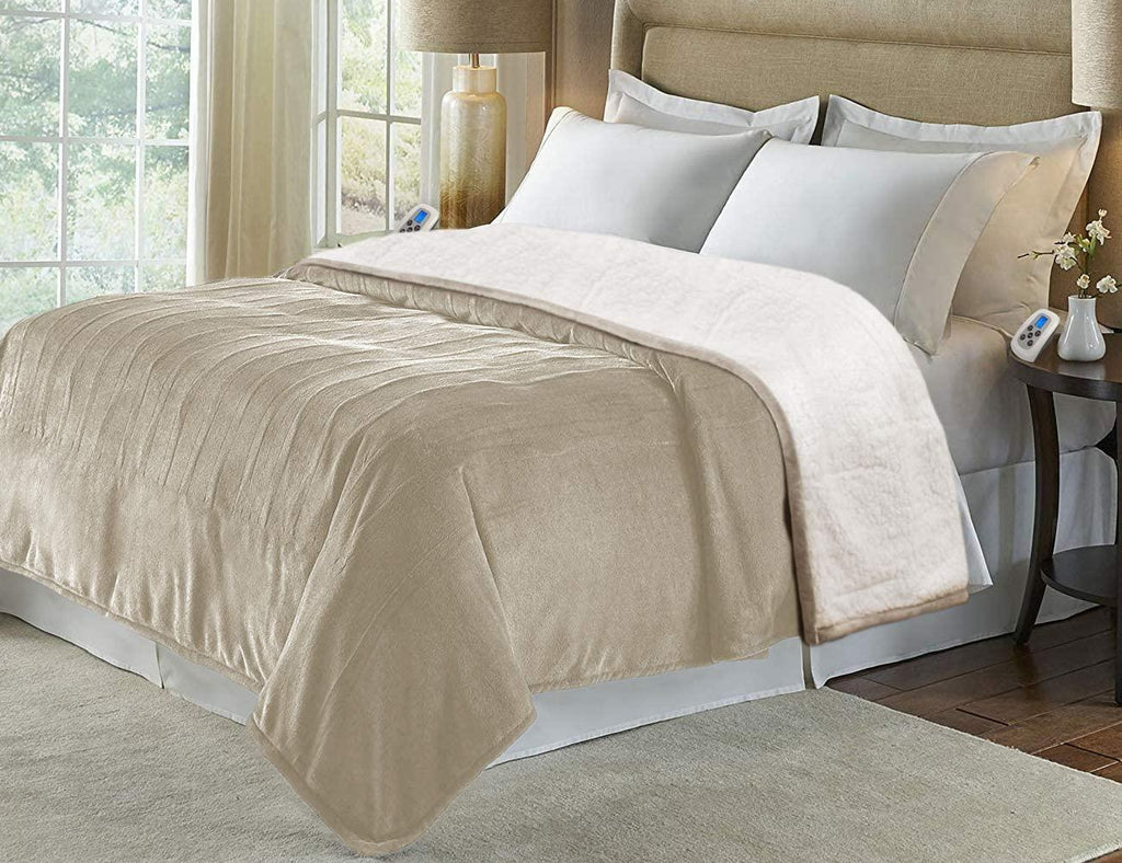 yuxinw Electric Blanket Throw,Flannel Sherpa Washable and Comfortable Heated Blanket with 10 Heat Settings, Safety 10 Hours Auto-Off &amp;Dual Temperature Dual Control by One Blanket(King, Linen)