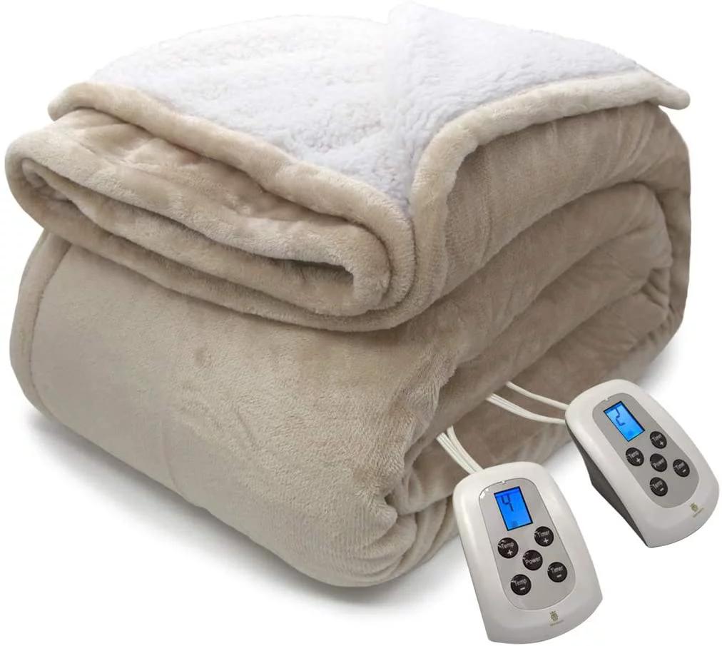 yuxinw Electric Blanket Throw,Flannel Sherpa Washable and Comfortable Heated Blanket with 10 Heat Settings, Safety 10 Hours Auto-Off &amp;Dual Temperature Dual Control by One Blanket(King, Linen)