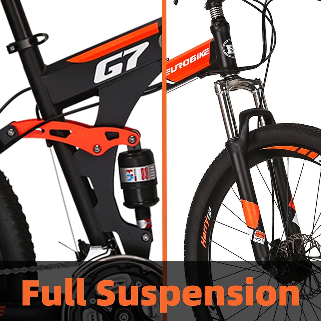 YH-G7 Folding Mountain Bike 27.5 Inches Wheels 21 Speed Full Suspension Dual Disc Brakes Foldable Frame Bicycle for Men