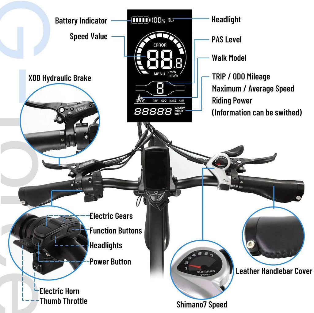 Folding Electric Bike for Adults 48V 500W 20" 4.0 Fat Tire E Bike 28Mph  7 Speed Beach Mountain Bike LCD Display 10.4Ah Lithium Battery