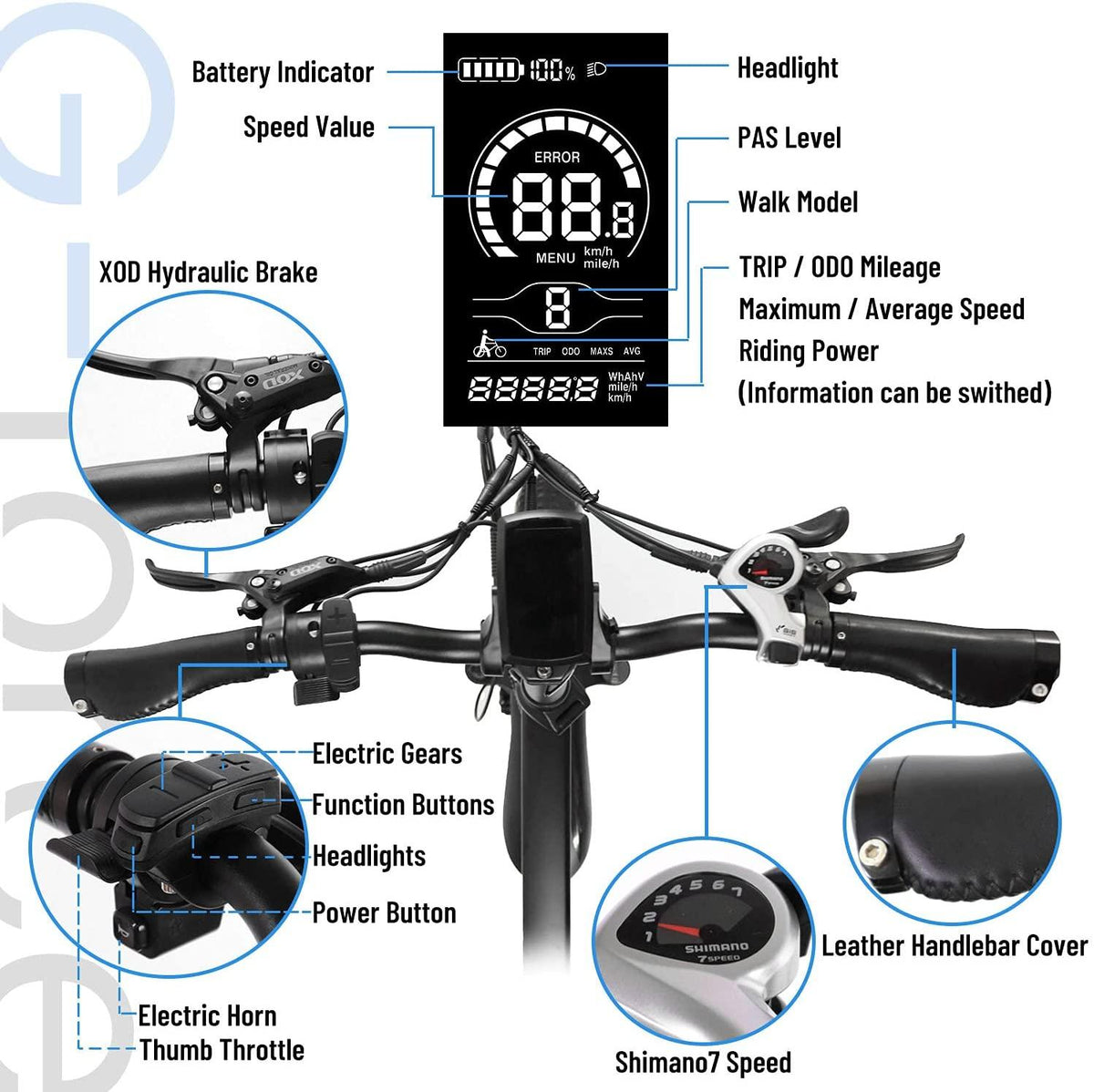 Folding Electric Bike for Adults 48V 500W 20" 4.0 Fat Tire E Bike 28Mph  7 Speed Beach Mountain Bike LCD Display 10.4Ah Lithium Battery