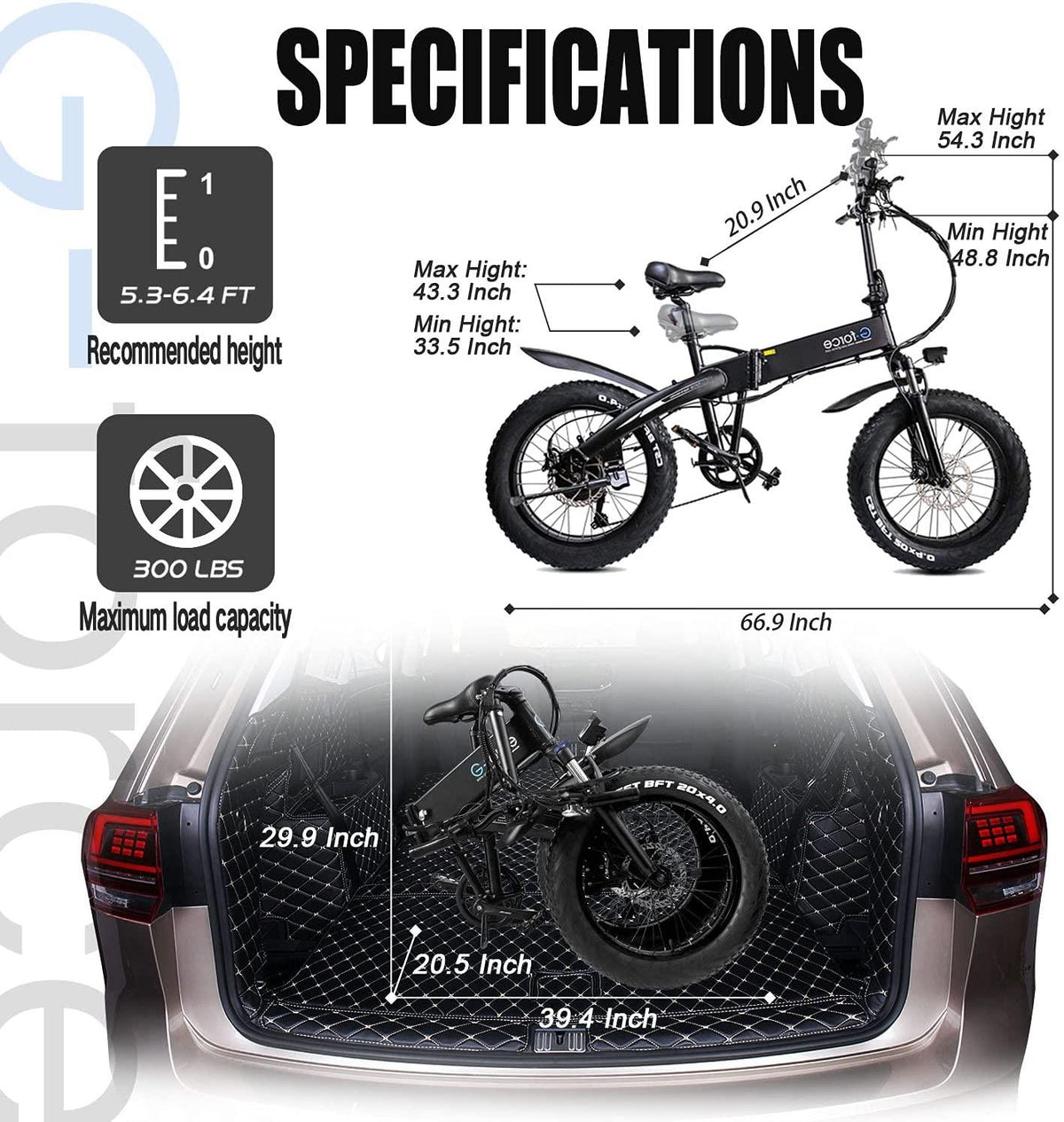 Folding Electric Bike for Adults 48V 500W 20" 4.0 Fat Tire E Bike 28Mph  7 Speed Beach Mountain Bike LCD Display 10.4Ah Lithium Battery