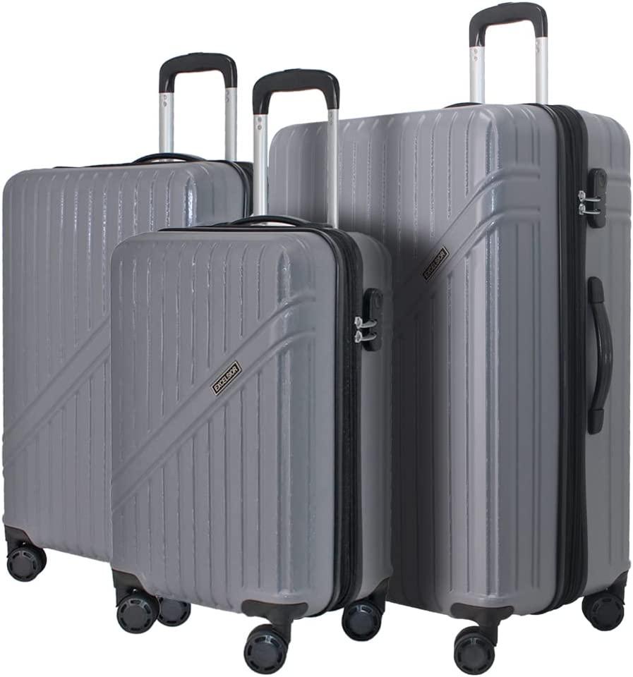 EXCELSIOR practical PC+ABS suitcase Spinner Wheels scratch-resistant Lightweight Spinner Expandable Suitcase, Universal wheel, (Giant series-03) (Gray, 3-Piece Set(20"/24"/28"))