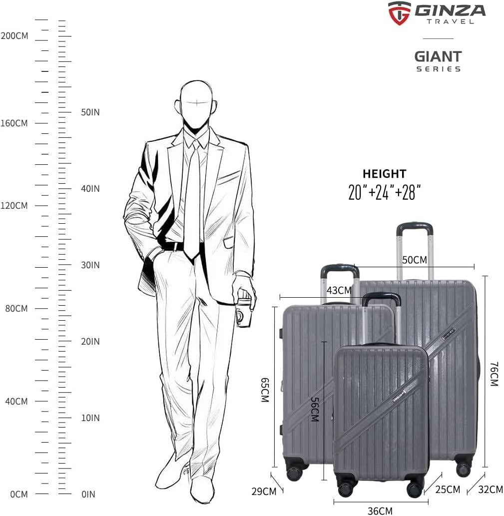 EXCELSIOR practical PC+ABS suitcase Spinner Wheels scratch-resistant Lightweight Spinner Expandable Suitcase, Universal wheel, (Giant series-03) (Gray, 3-Piece Set(20"/24"/28"))