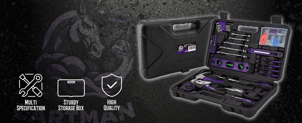 152-Piece Household Tool Set, Purple Hand Kit With StoraCase Box | Complete tool assortment for home repairs, office fixes, dorm needs, furniture setup, crafting, and everyday household fixes.