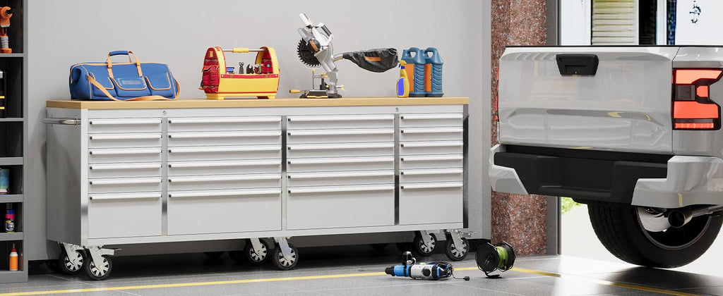 96 inch Tool Chest, Tool Box Mobile 24 Drawers StoraRolling Cabinet with Wheels Lock Key LocSystem Drawer Liners for GaraWarehouse Repair Shop