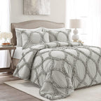 Lush Decor Riviera Ruffle Comforter, Queen, Light Gray, 3-Pc Set