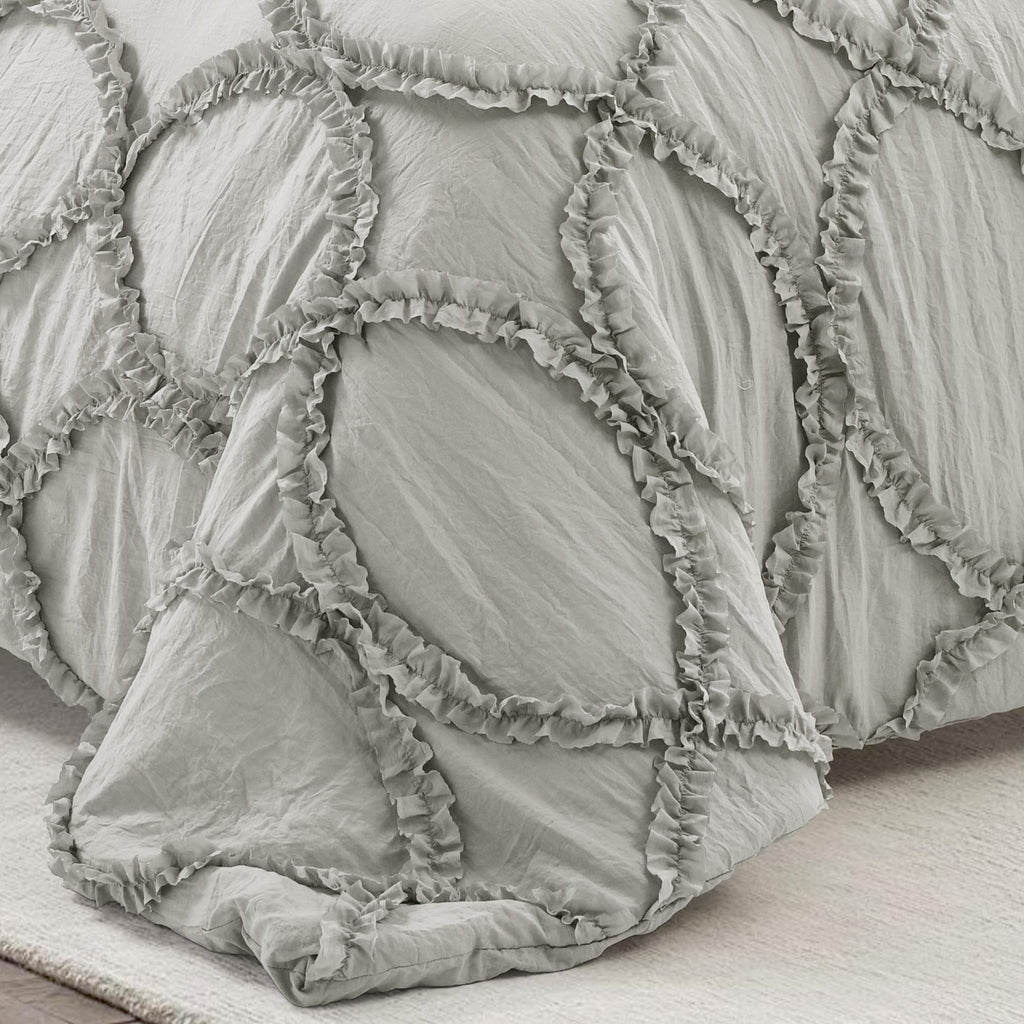 Lush Decor Riviera Ruffle Comforter, Queen, Light Gray, 3-Pc Set