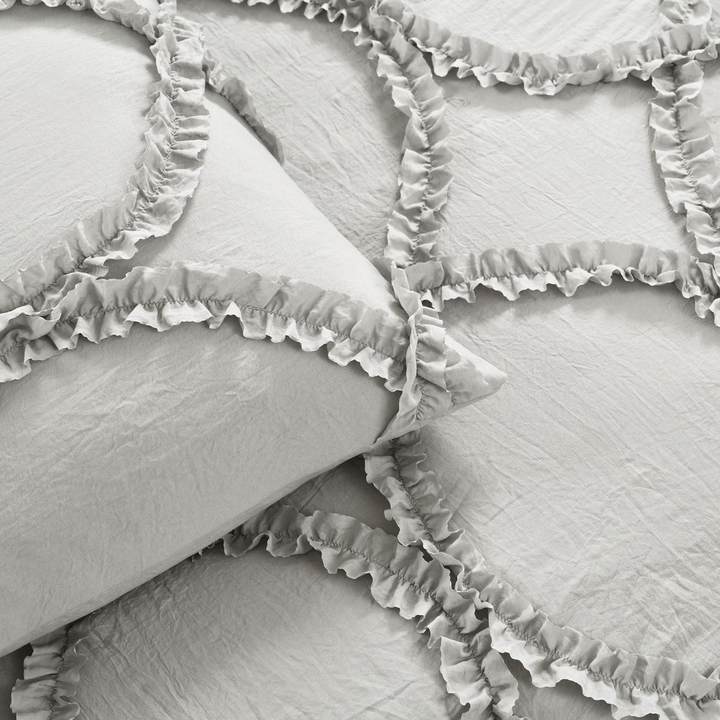 Lush Decor Riviera Ruffle Comforter, Queen, Light Gray, 3-Pc Set