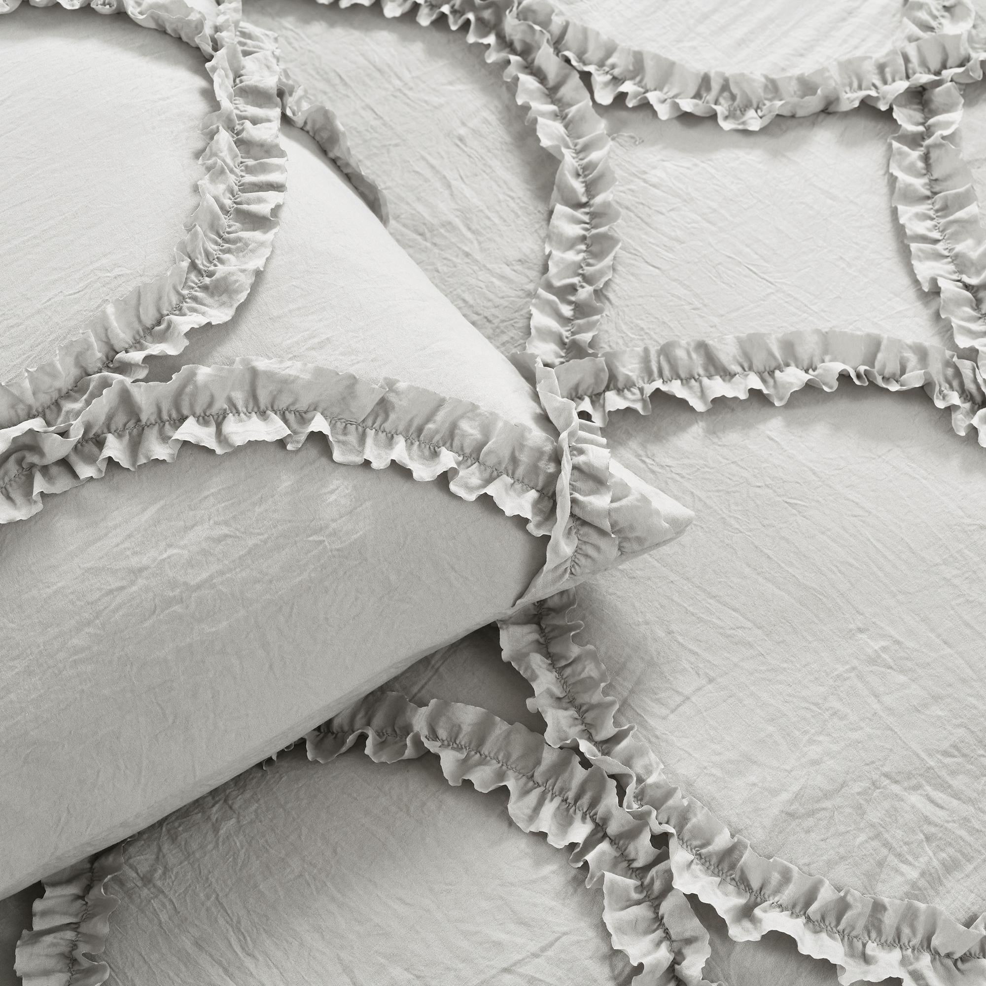 Lush Decor Riviera Ruffle Comforter, Queen, Light Gray, 3-Pc Set