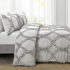 Lush Decor Riviera Ruffle Comforter, Queen, Light Gray, 3-Pc Set
