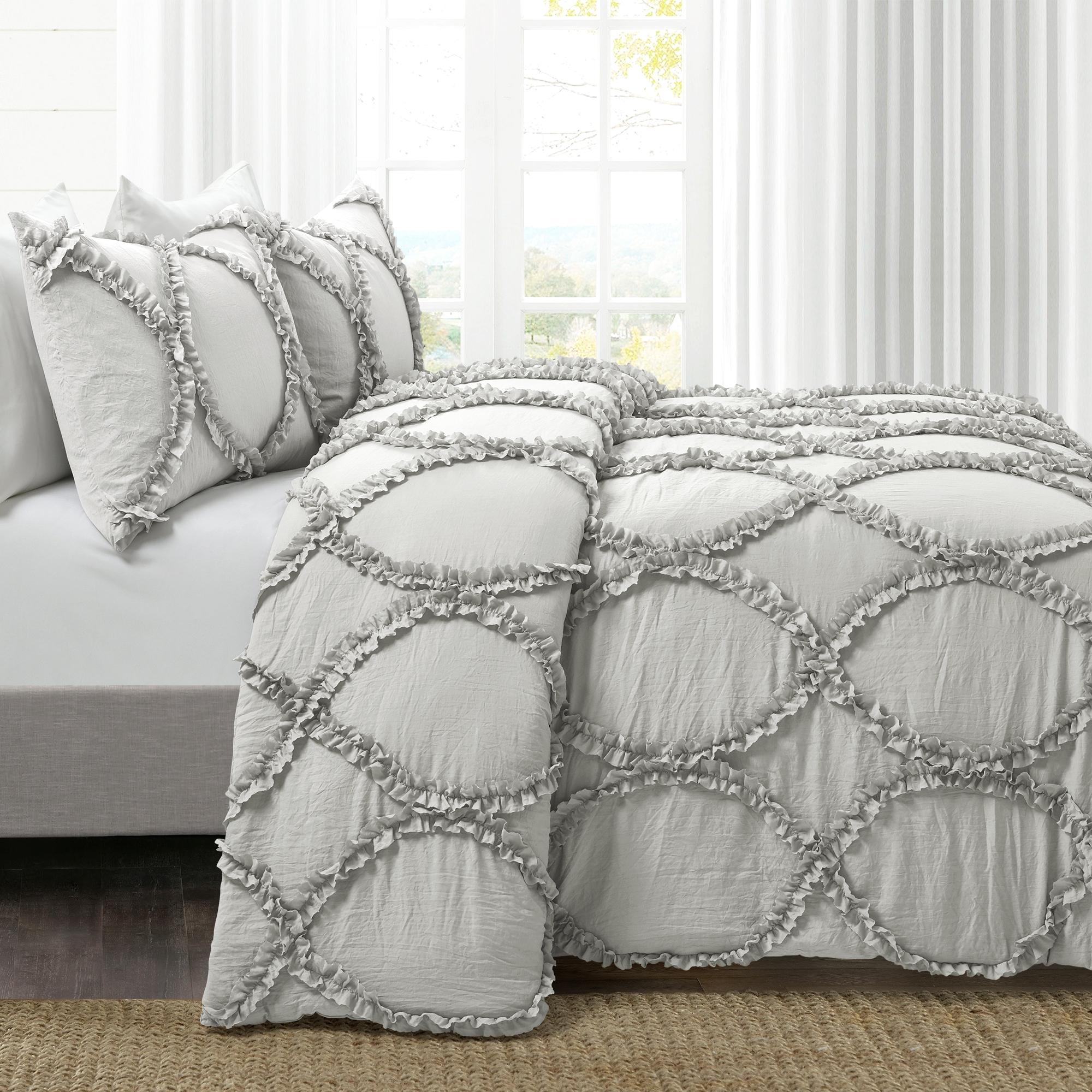 Lush Decor Riviera Ruffle Comforter, Queen, Light Gray, 3-Pc Set