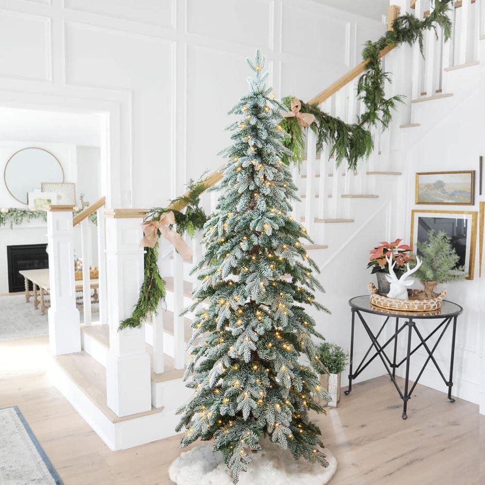 7.5 ft. Pre-Lit Flocked Pencil Spruce Artificial Christmas Tree with 350 Warm White Lights