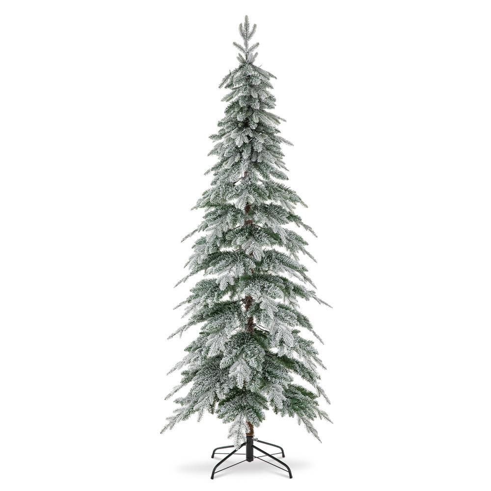 7.5 ft. Pre-Lit Flocked Pencil Spruce Artificial Christmas Tree with 350 Warm White Lights