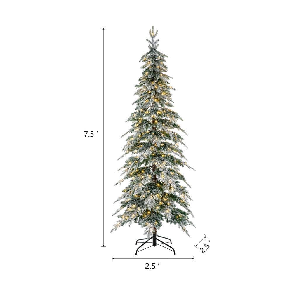7.5 ft. Pre-Lit Flocked Pencil Spruce Artificial Christmas Tree with 350 Warm White Lights