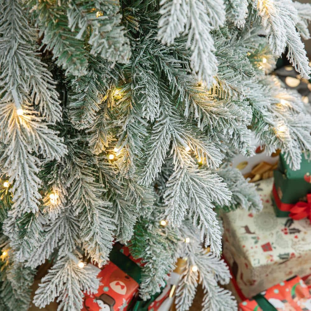 7.5 ft. Pre-Lit Flocked Pencil Spruce Artificial Christmas Tree with 350 Warm White Lights