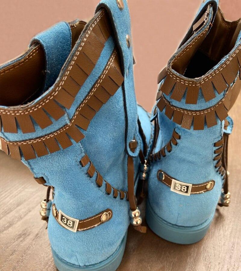 New Blue Round Toe Women Ankle Boots