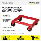 Prolific Roller Plate Car Body Dolly 1000 lbs Capacity - Heavy Duty Steel