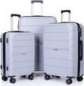 PP Hardshell Luggage Set of 3, Hardcase Expandble Suitcase Set 3piece with TSA Lock Spinner Carry on 20in/24in/28in For Unisex(Silver)