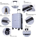 PP Hardshell Luggage Set of 3, Hardcase Expandble Suitcase Set 3piece with TSA Lock Spinner Carry on 20in/24in/28in For Unisex(Silver)