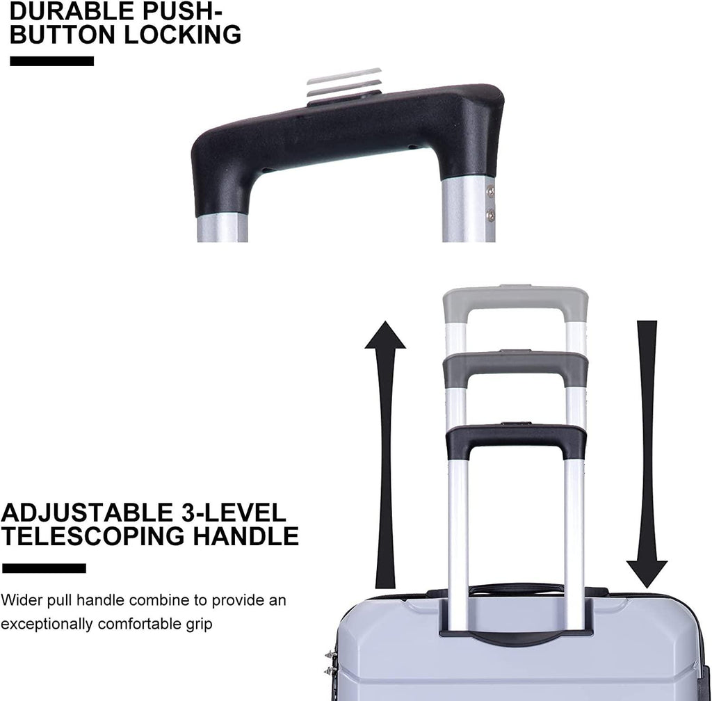 PP Hardshell Luggage Set of 3, Hardcase Expandble Suitcase Set 3piece with TSA Lock Spinner Carry on 20in/24in/28in For Unisex(Silver)