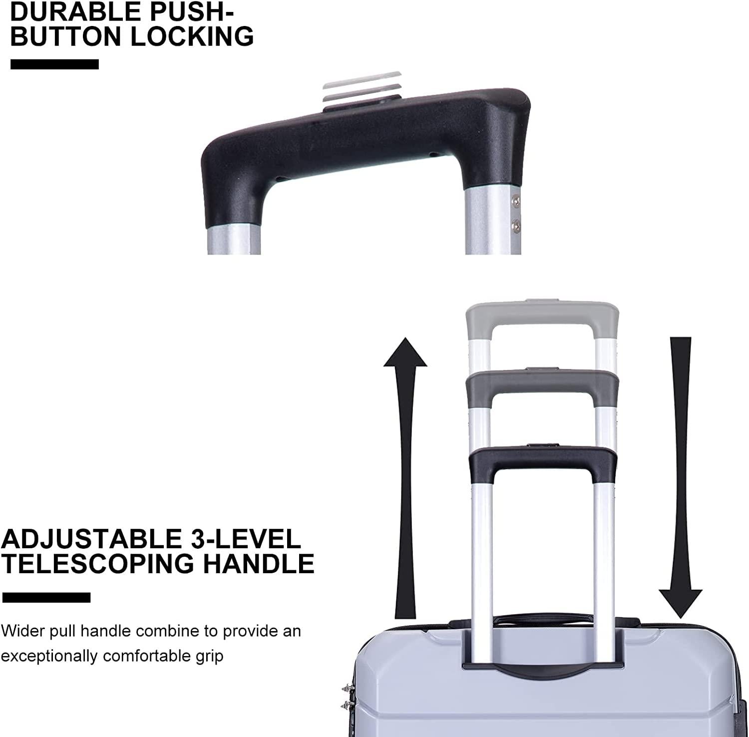 PP Hardshell Luggage Set of 3, Hardcase Expandble Suitcase Set 3piece with TSA Lock Spinner Carry on 20in/24in/28in For Unisex(Silver)