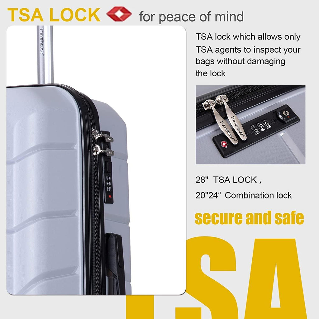 PP Hardshell Luggage Set of 3, Hardcase Expandble Suitcase Set 3piece with TSA Lock Spinner Carry on 20in/24in/28in For Unisex(Silver)