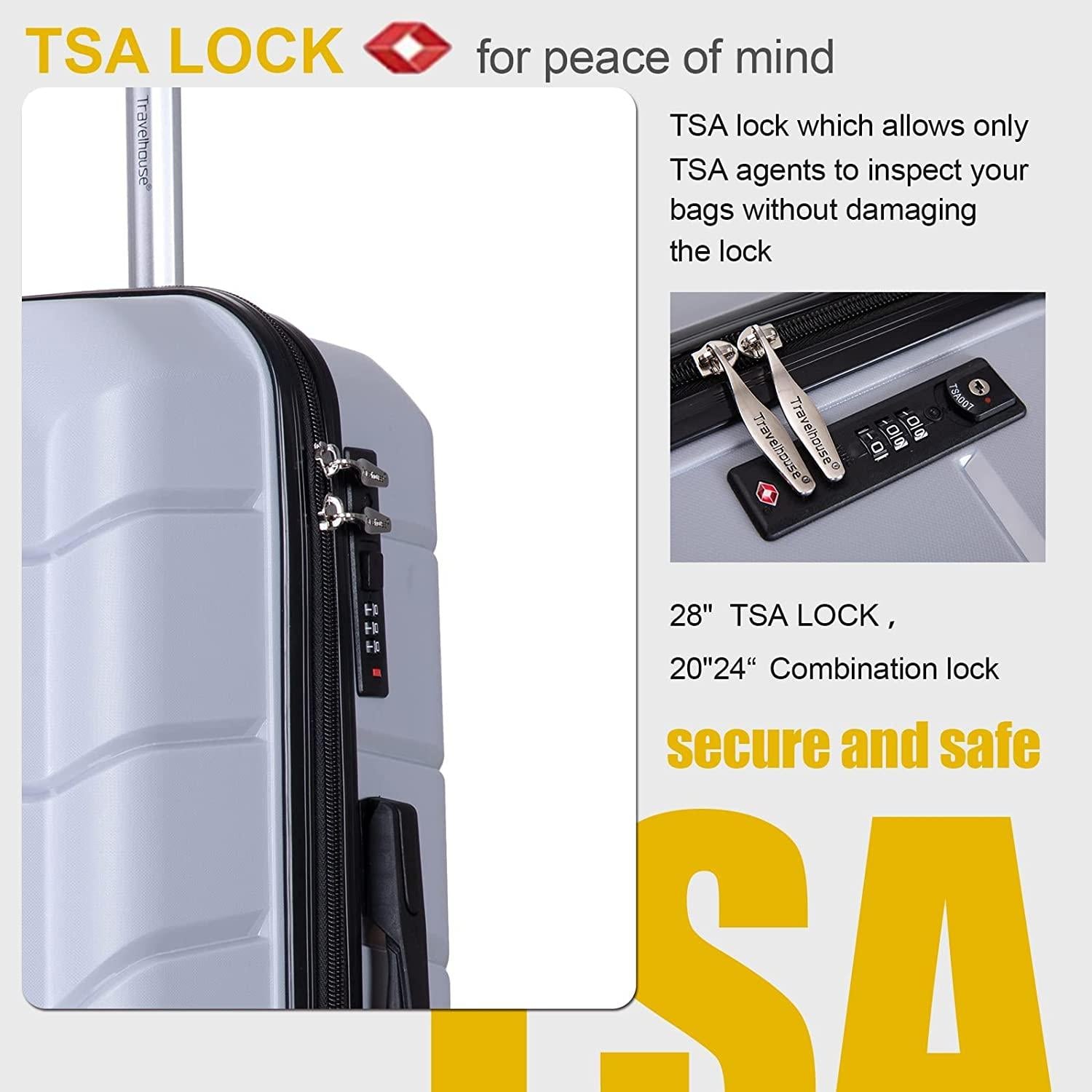 PP Hardshell Luggage Set of 3, Hardcase Expandble Suitcase Set 3piece with TSA Lock Spinner Carry on 20in/24in/28in For Unisex(Silver)