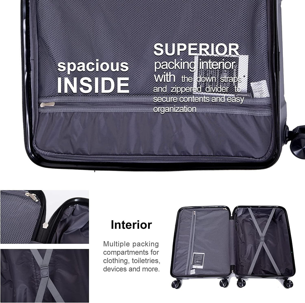 PP Hardshell Luggage Set of 3, Hardcase Expandble Suitcase Set 3piece with TSA Lock Spinner Carry on 20in/24in/28in For Unisex(Silver)