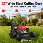 21" Steel Deck Gas Lawn Mower, 3-in-1 Push Mower, 144cc 4-Stroke OHV Engine, 6 Height Adjustment, 1.4 Bushel Grass Catcher with Bagging, Mulching &amp; Side DischarEfficient for Yard Garden