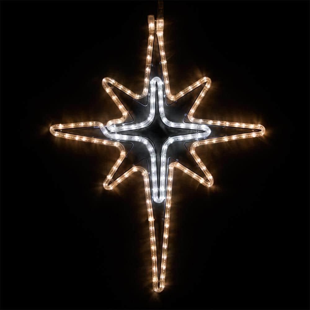 28 in. 149-Light LED Warm and Cool White Hanging Bethlehem Star with Cross Center