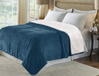 Electric Blanket Queen Size, Sherpa Flannel Heated Blanket with Dual Control, 10 Heat Settings, Automatic Shut Off Adjustable, Machine Washable (Navy, Queen)
