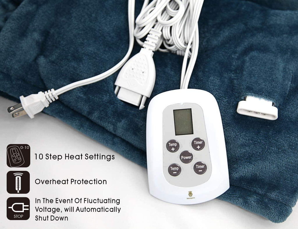 Electric Blanket Queen Size, Sherpa Flannel Heated Blanket with Dual Control, 10 Heat Settings, Automatic Shut Off Adjustable, Machine Washable (Navy, Queen)