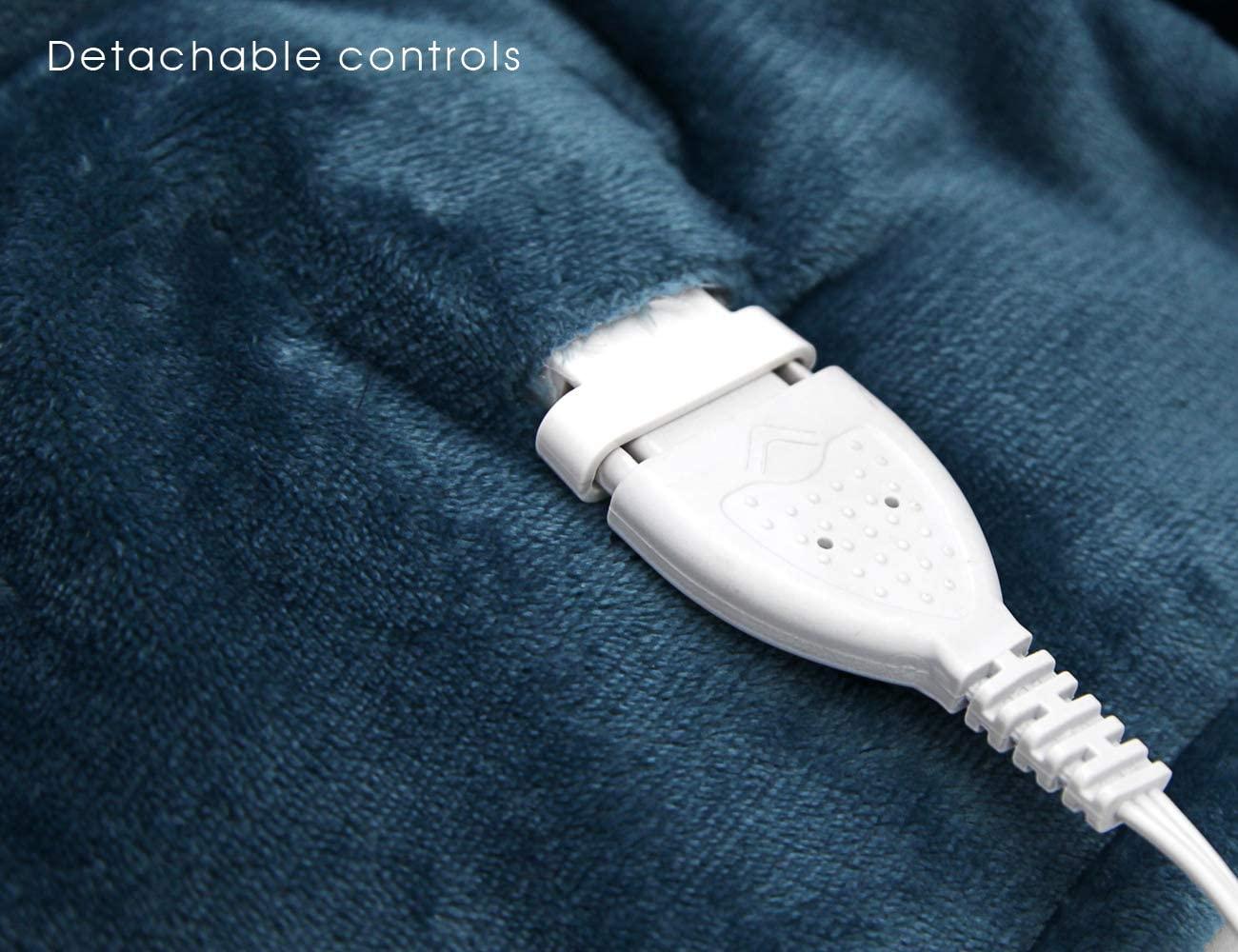 Electric Blanket Queen Size, Sherpa Flannel Heated Blanket with Dual Control, 10 Heat Settings, Automatic Shut Off Adjustable, Machine Washable (Navy, Queen)