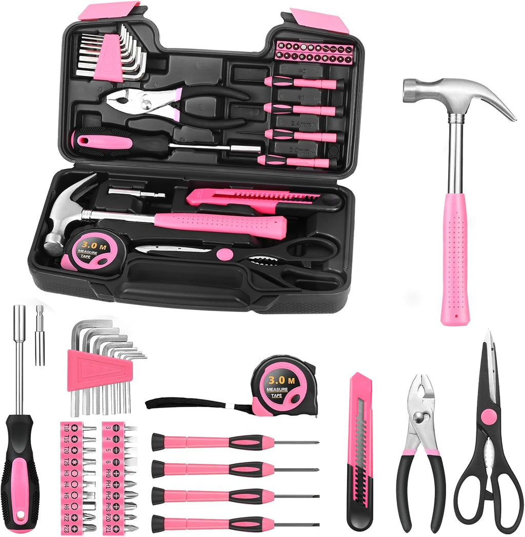39-Piece Pink Household Tool Set for Women with StoraBox | All Purpose Hand Tool Kit, Small Tool Kit, for Home Garage, Office, ColleDorm, Daily DIY Repairs, Household Use