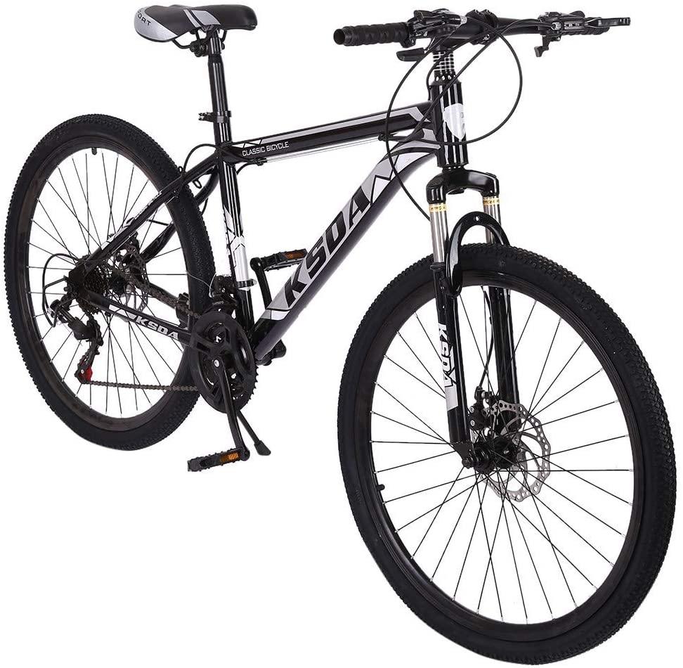 DREAMQJ 26 inch Mountain Bike for Men Women Carbon Steel Bicycle 21 Speed Bicycle Adult Mountain Bike Student Outdoors Unisex Bike Full Suspension MTB Bike for Cycling Mountain Bicycles (Black Gray)