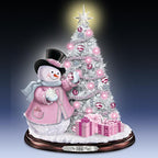 Breast Cancer Awareness Snowman And Pre-Lit Christmas Tree