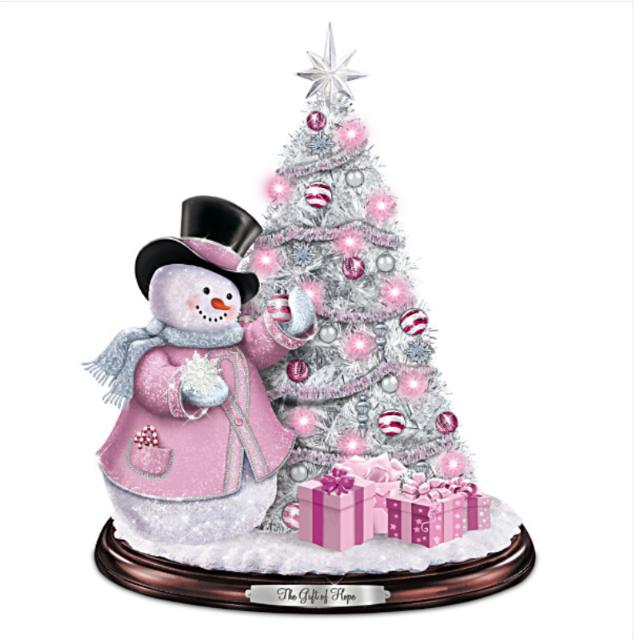 Breast Cancer Awareness Snowman And Pre-Lit Christmas Tree