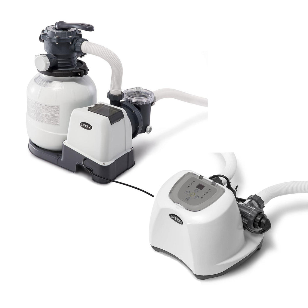 intex 2100 gph pool sand filter pump w/krystal clear saltwater system