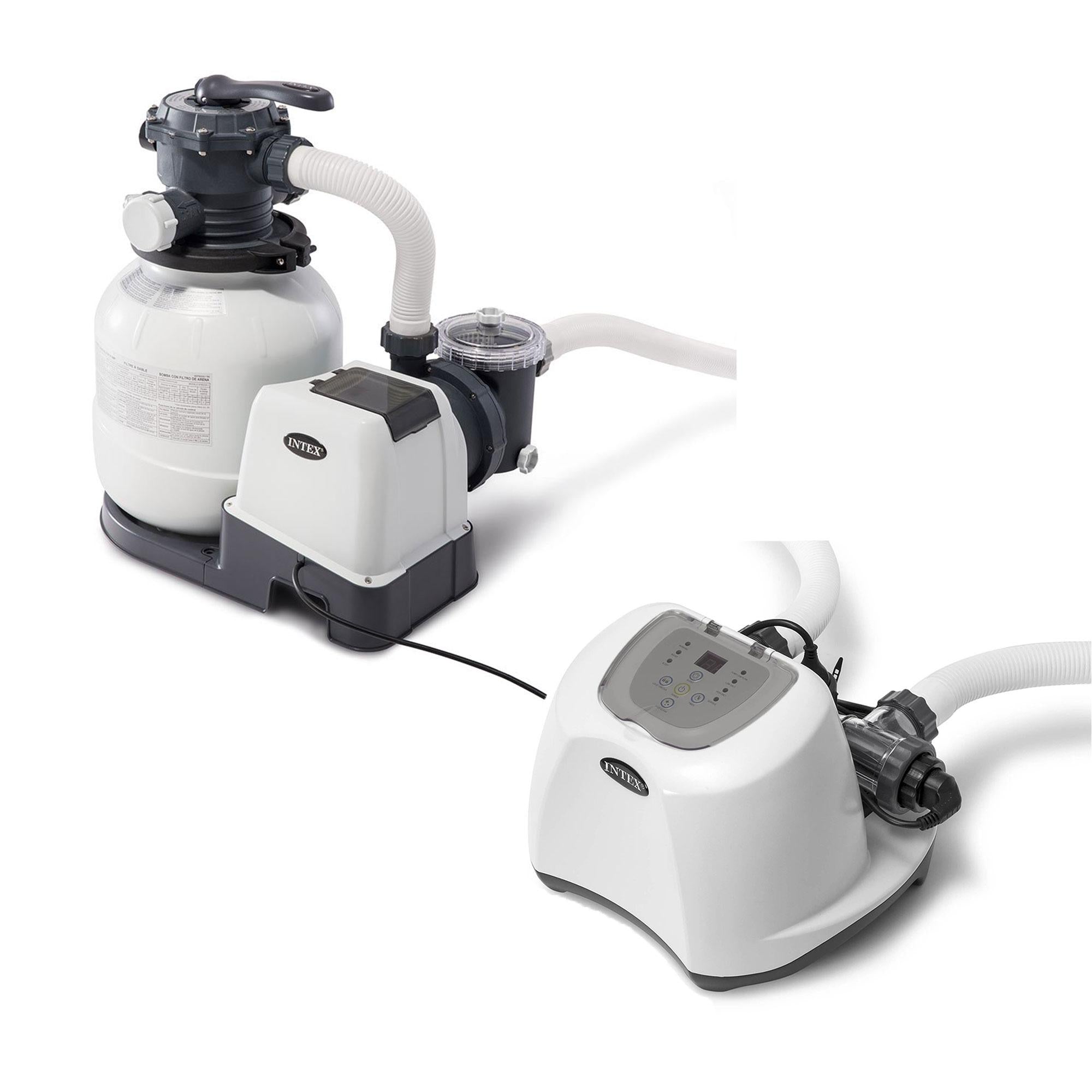 intex 2100 gph pool sand filter pump w/krystal clear saltwater system