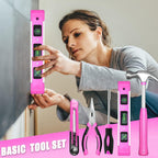 Pink Tool Set for Women,130 Piece Home Tool Kit for Women with 3.6V Cordless Rechargeable Screwdriver,Basic Household Tool Kit Set for Home,Apartment,ColleDorm & DIY Projects