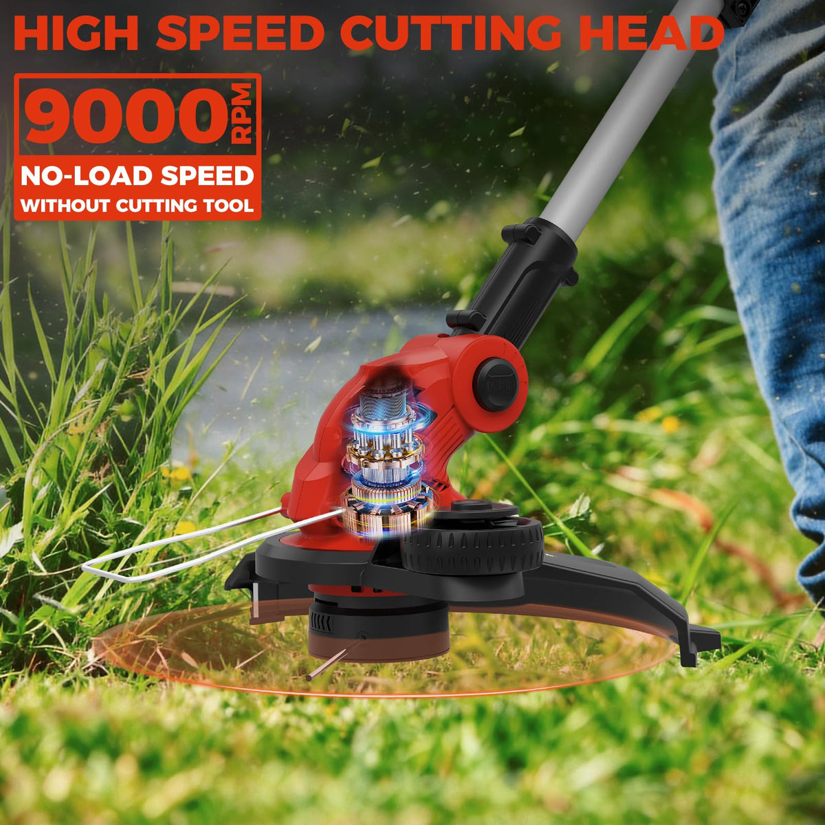 Cordless String Trimmer Compatible with  18V Battery, 12-Inch 3 in 1 Lawn Edger with 8 Spare Spools, Weed Wacker with Auto Feed, Lightweight Electric Weed Eater for Garden, Yard