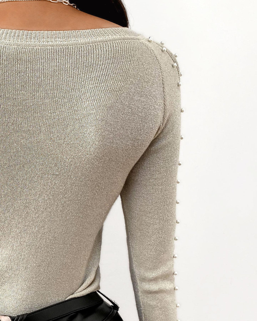 beaded design long sleeve sweater