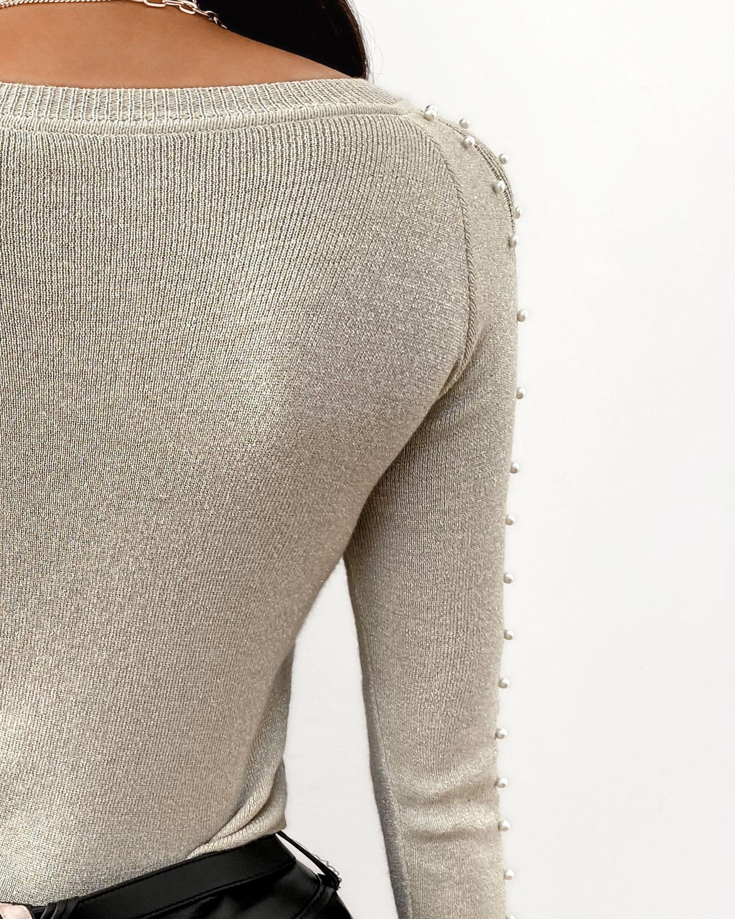 beaded design long sleeve sweater