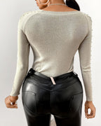 beaded design long sleeve sweater