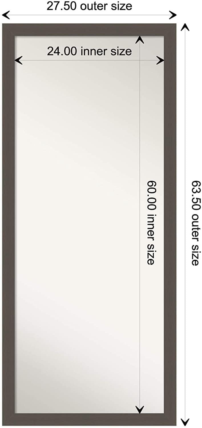 Amanti Art Full Length Mirror (63.5 x 27.5 in.), Brushed Pewter Frame - Floor Mirror, Full Body Mirror - Silver