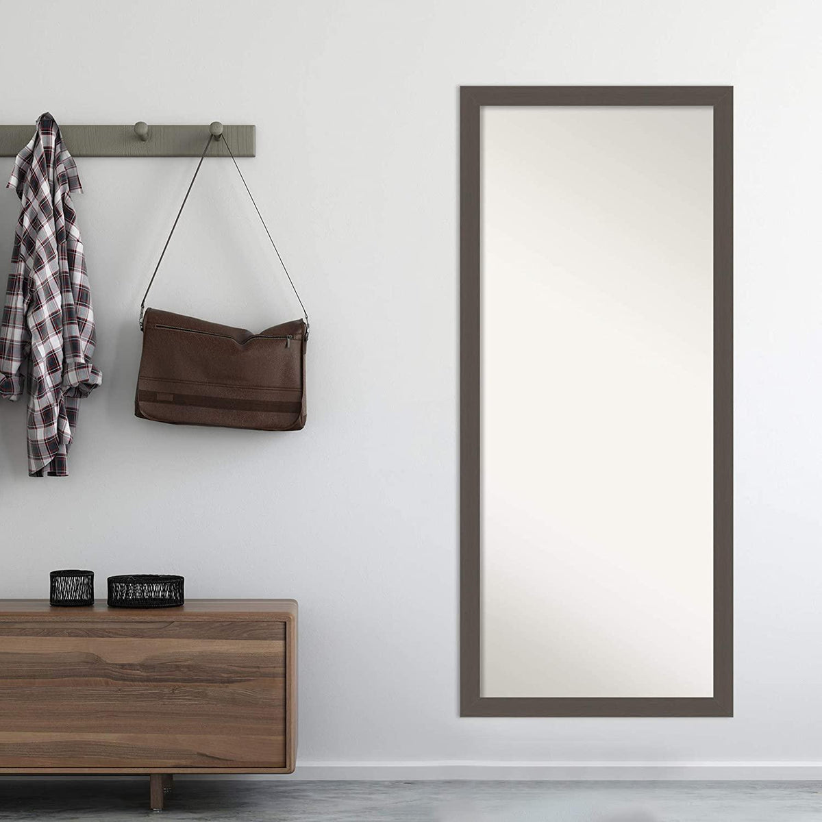 Amanti Art Full Length Mirror (63.5 x 27.5 in.), Brushed Pewter Frame - Floor Mirror, Full Body Mirror - Silver